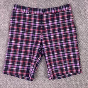 Adidas Shorts Men's 34 Purple Pink Golf Flat Front Plaid Check